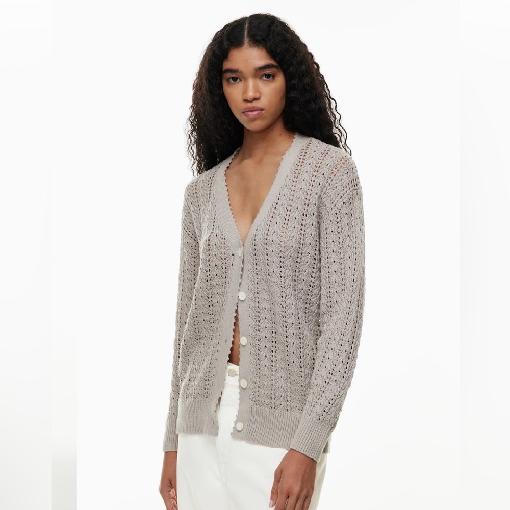 Aritzia Wilfred Reverence crochet cotton Cardigan, grey, size extra small